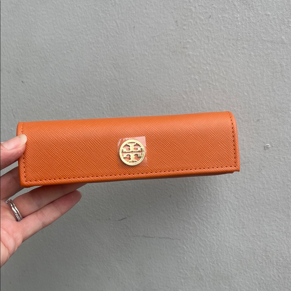 Tory Burch Orange Eyewear Case with Gold Emblem